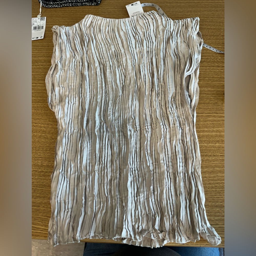 Mango Striped Gray and White Blouse